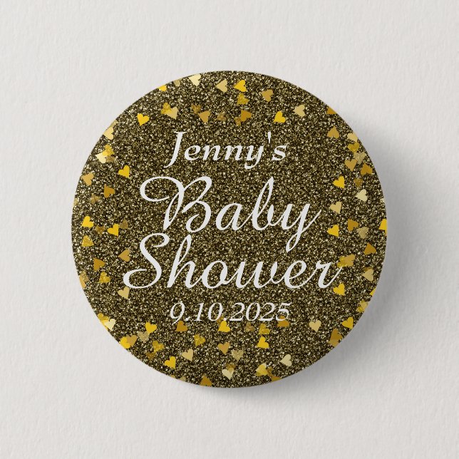 Macaron Rond 5 Cm Parties scintillant d'or Love Hearts Baby shower / (Devant)