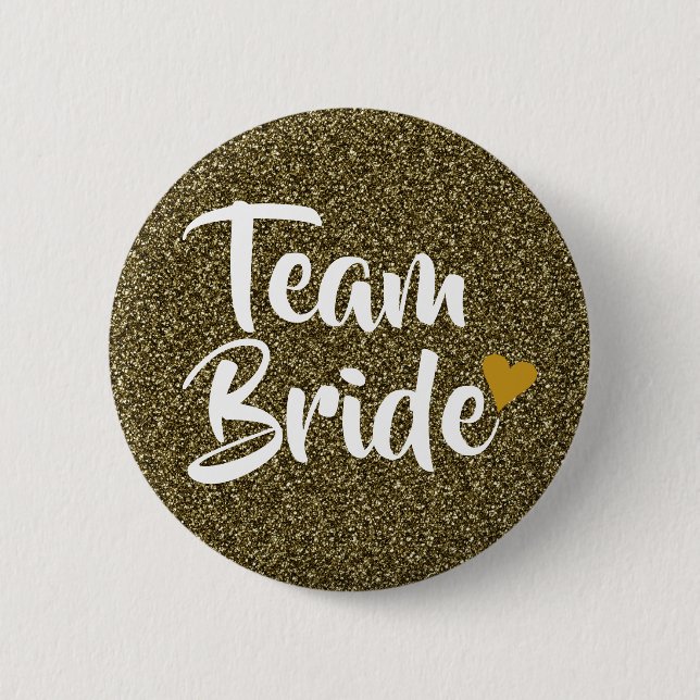 Macaron Rond 5 Cm Parties scintillant Gold Heart Team Bride (Devant)