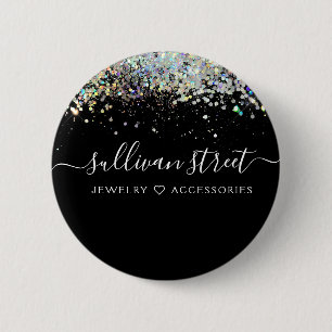 Macaron Rond 5 Cm Parties scintillant holographique noire