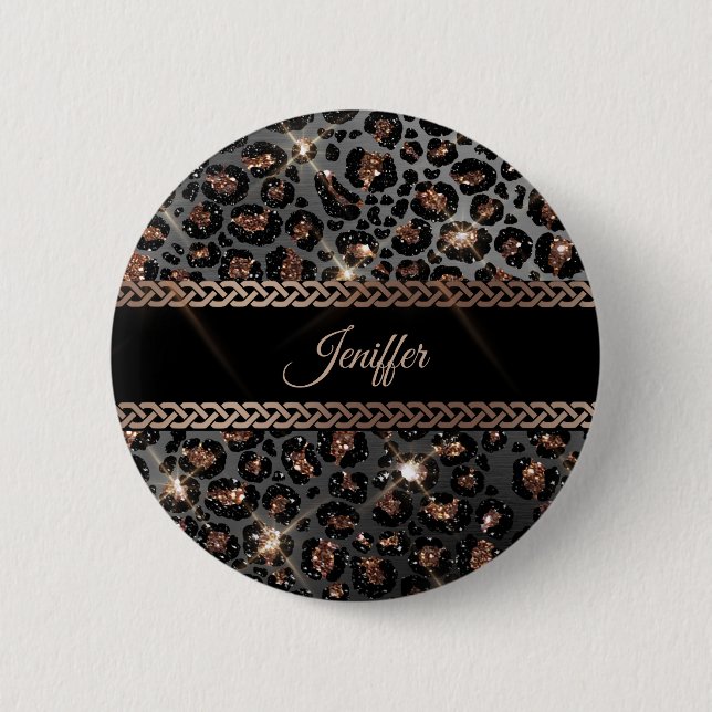 Macaron Rond 5 Cm Parties scintillant Leopard Black Gold personnalis (Devant)