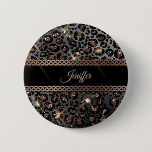 Macaron Rond 5 Cm Parties scintillant Leopard Black Gold personnalis