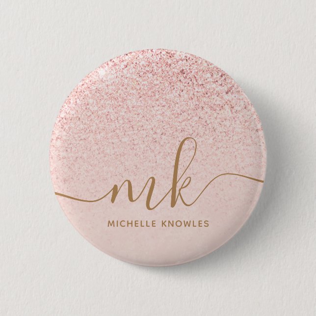 Macaron Rond 5 Cm Parties scintillant or Rose tendance Initiales fan (Devant)