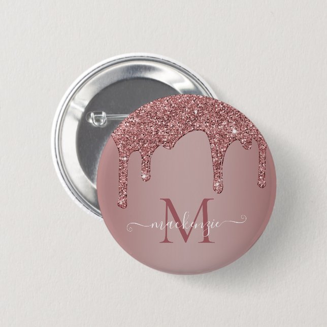 Macaron Rond 5 Cm Parties scintillant rose Gold Sparkle  Monogramme (Devant & derrière)