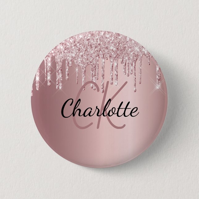Macaron Rond 5 Cm Parties scintillant rose goutte nom monogramme per (Devant)