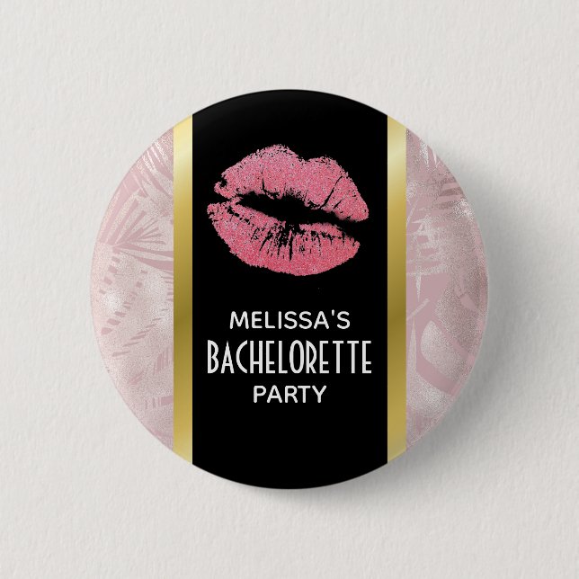 Macaron Rond 5 Cm Parties scintillant rose lèvres et Rose Gold Tropi (Devant)