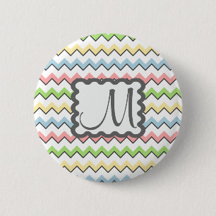 Macaron Rond 5 Cm Pastel Chevron avec Monogram de Shirley Taylor