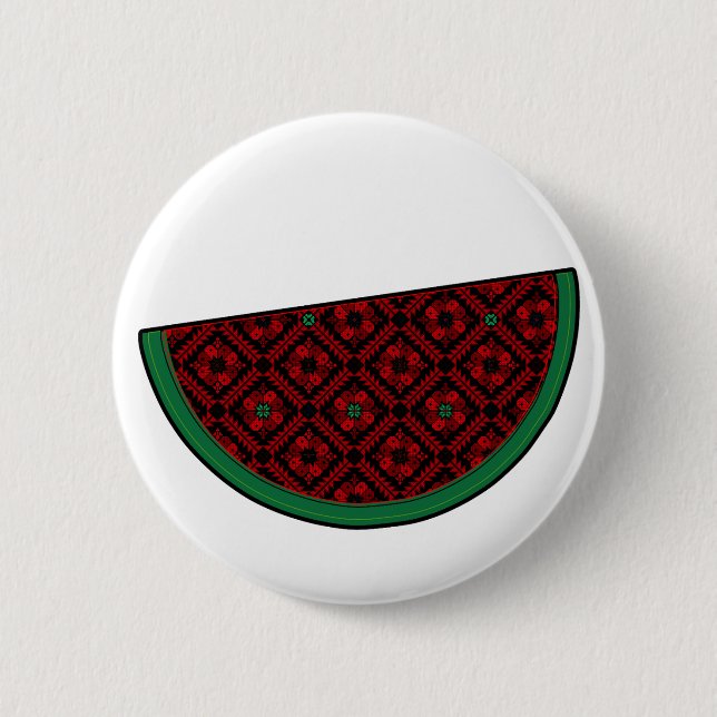 Macaron Rond 5 Cm Pastèque de Palestine Broderie tatreez rouge (Devant)