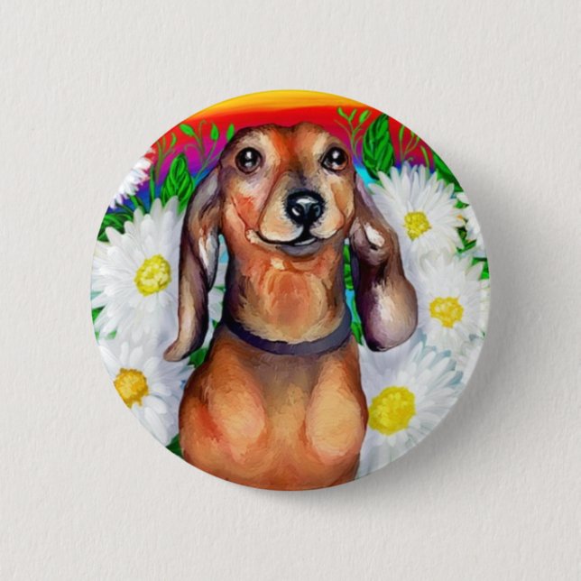 Macaron Rond 5 Cm Patch Dachshund Daisy (Devant)