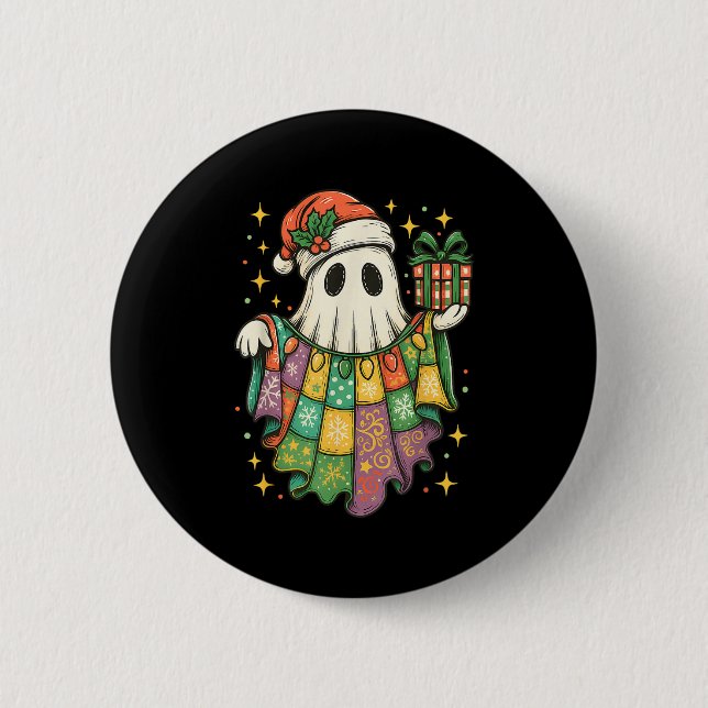 Macaron Rond 5 Cm Patchwork Christmas Ghost Christmas, Christmas Boo (Devant)