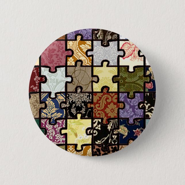 Macaron Rond 5 Cm Patchwork de puzzle (Devant)