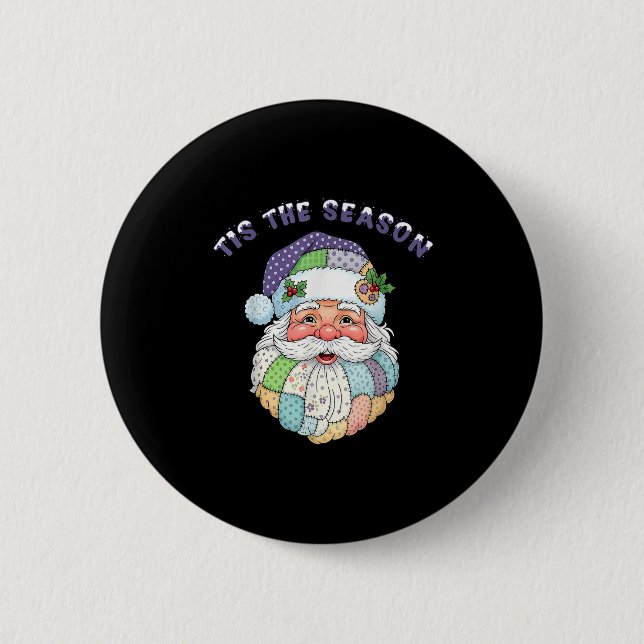 Macaron Rond 5 Cm Patchwork Santa Claus Face Preppy Girly Christmas  (Devant)