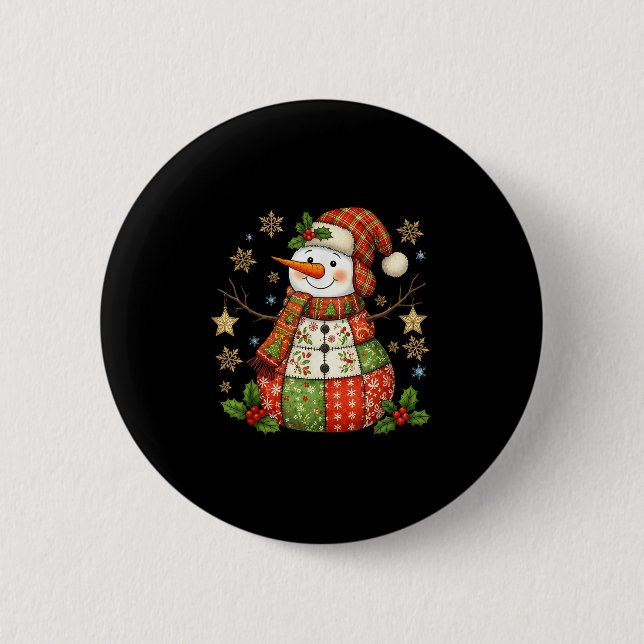 Macaron Rond 5 Cm Patchwork Snowman Preppy Girly Christmas Xmas Holi (Devant)