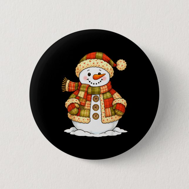 Macaron Rond 5 Cm Patchwork Snowman Retro Funny Snowman Holiday Chri (Devant)