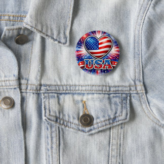 Macaron Rond 5 Cm Patriotic USA Heart Button – American Flag 
