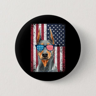 Macaron Rond 5 Cm Patriotique Doberman Pinscher 4 juillet Amérique d