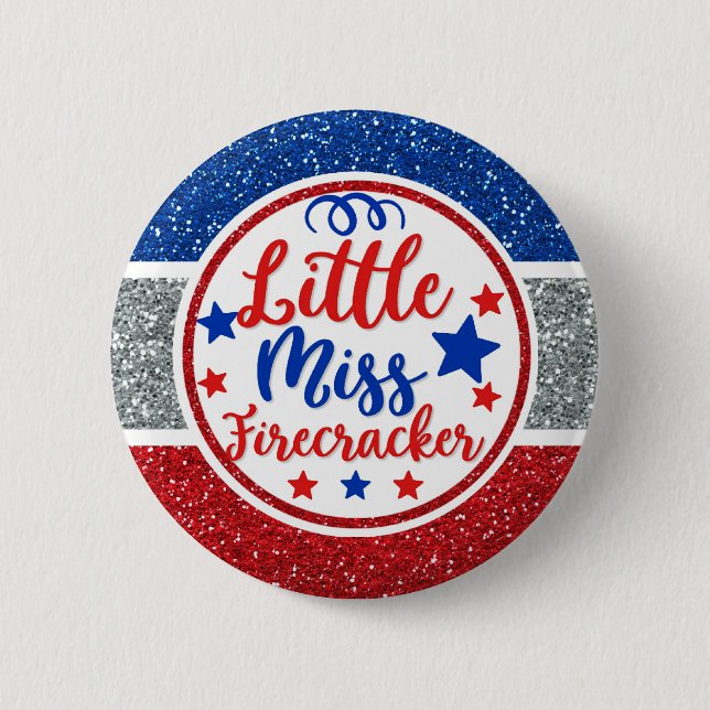 Macaron Rond 5 Cm Patriotique petite Miss Firecracker Glittery (Devant)