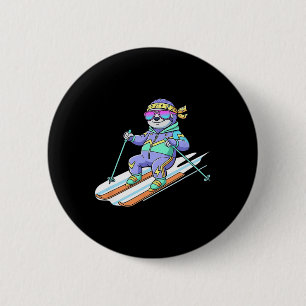 Macaron Rond 5 Cm Patrouille de Ski Paresseux Rétro 80s Vibes Alpine