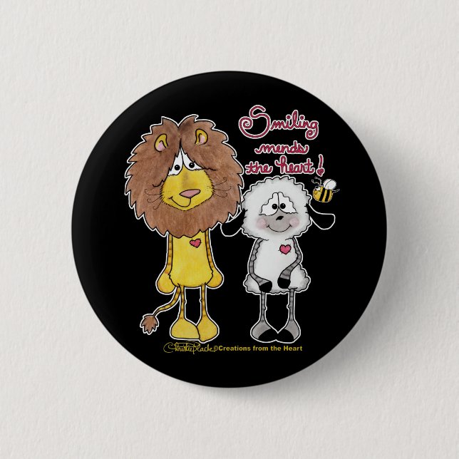 Macaron Rond 5 Cm Pattes cardiaques Lion et Lamb (Devant)