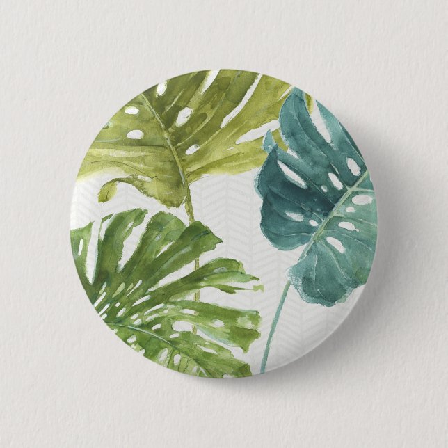 Macaron Rond 5 Cm Paumes tropicales mélangées des verts | (Devant)