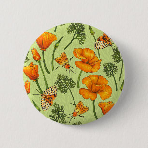 Macaron Rond 5 Cm Pavot de Californie et papillons de nuit sur la ro