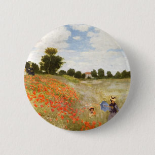 Macaron Rond 5 Cm Pavots rouges fleurissant - Claude Monet