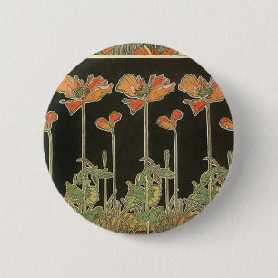 Macaron Rond 5 Cm Pavots vintages de Nouveau d'art populaire