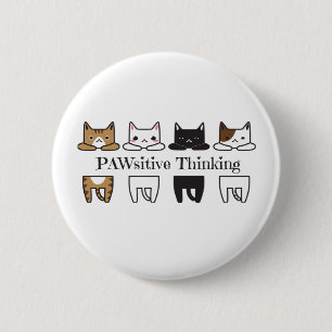 Macaron Rond 5 Cm PAWsitive Thinking - Mème de chat