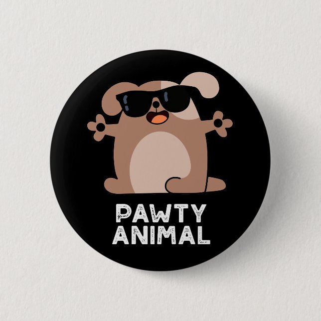 Macaron Rond 5 Cm Pawty Animal Funny Party Chien Pun Dark BG (Devant)