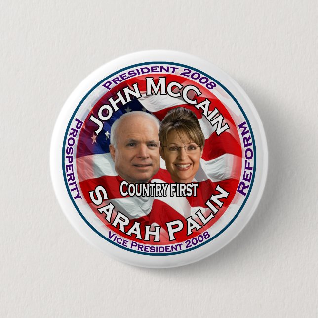 Macaron Rond 5 Cm Pays de McCain Palin d'abord (Devant)