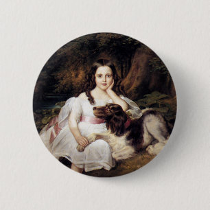 Macaron Rond 5 Cm Paysage avec la fille et le chien