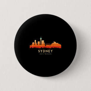 Macaron Rond 5 Cm Paysage de style rétro vintage Sun Skyline Sydney