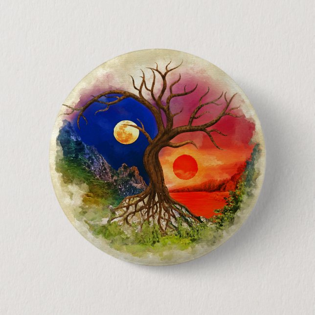 Macaron Rond 5 Cm Paysage de Yin Yang Tree (Devant)