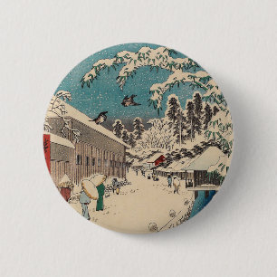 Macaron Rond 5 Cm Paysage hivernal d'Hiroshige japon ukiyo-e antique