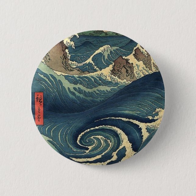 Macaron Rond 5 Cm paysage océanique japonaise Ukiyo-e grande vague (Devant)