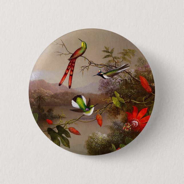 Macaron Rond 5 Cm Paysage tropical avec dix colibris (Devant)