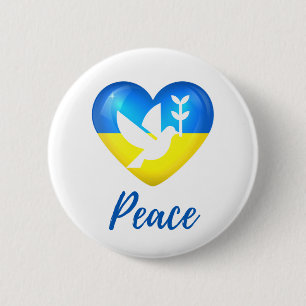 Macaron Rond 5 Cm Peace Dove Ukraine - Coeur du drapeau