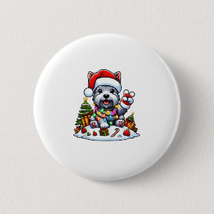 Macaron Rond 5 Cm Peace Hand Scottish Terrier Christmas Lights Femme
