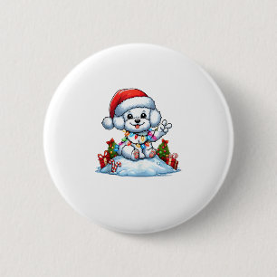 Macaron Rond 5 Cm Peace Hauteur Bichon Frise Lumières de Noël Chien 