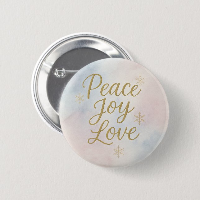 Macaron Rond 5 Cm Peace Joy Love Elegant Christmas (Devant & derrière)