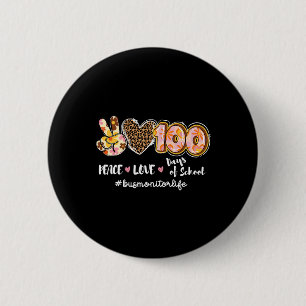 Macaron Rond 5 Cm Peace Love 100 Jours De L'École Léopard Bus Monite