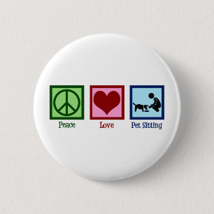 Macaron Rond 5 Cm Peace Love Animal Sitting Chien Service de marche