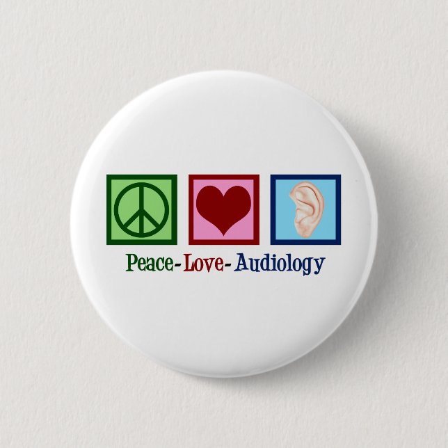 Macaron Rond 5 Cm Peace Love Audiology Mignonne audiologiste (Devant)