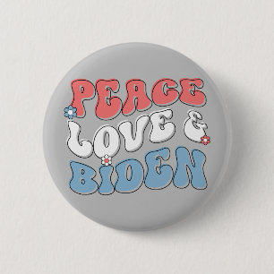 Macaron Rond 5 Cm Peace Love Biden 2024 Vintage Retro