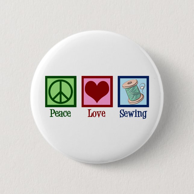 Macaron Rond 5 Cm Peace Love Coudre mignonne Seamstress (Devant)
