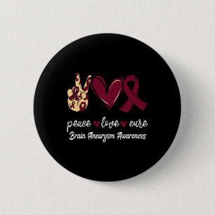 Macaron Rond 5 Cm Peace Love Cure Cerveau Aneurysme Bourgogne Ruban 