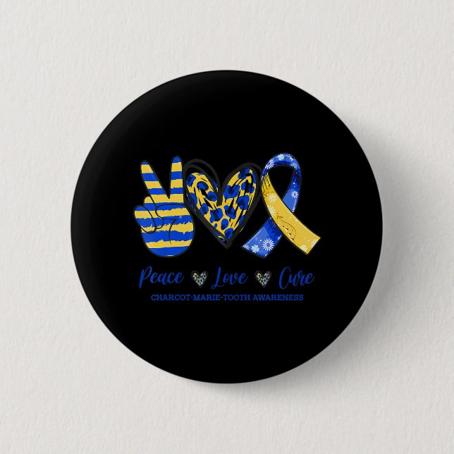 Macaron Rond 5 Cm Peace Love Cure CMT Awareness 2022 (Devant)