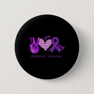 Macaron Rond 5 Cm Peace Love Cure Purple Ribbon Heimerheimer's Aware