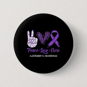 Macaron Rond 5 Cm Peace Love Cure Purple Ruban Maladie d'Alzheimer A