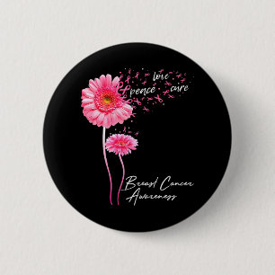 Macaron Rond 5 Cm Peace Love Cure Rose Ribbon Daisy Cancer du sein