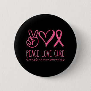 Macaron Rond 5 Cm Peace Love Cure rose Ruban Guerrier Cancer du sein